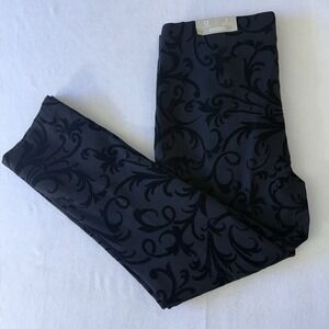 Chicos So Slimming Juliet Slim Leg Pants Black Flocked Damask Size 2 US 12
